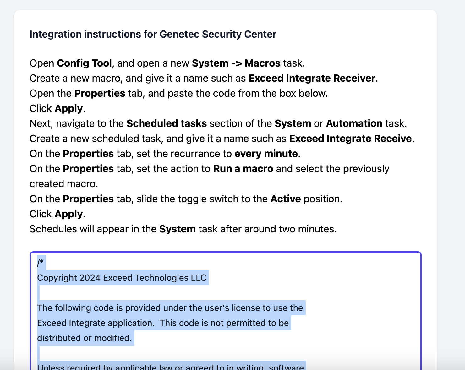 Integration page for Genetec