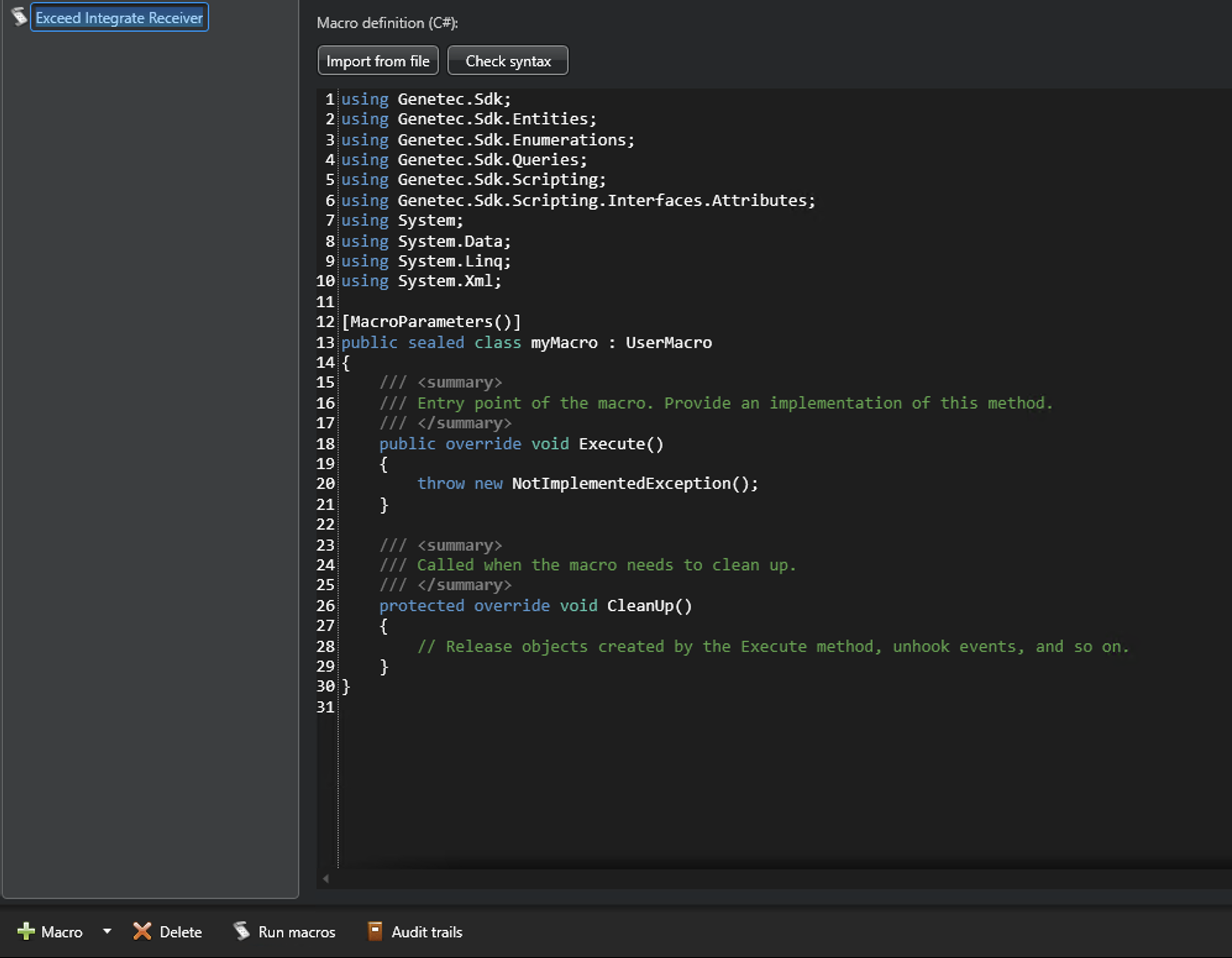 Macros task in Genetec