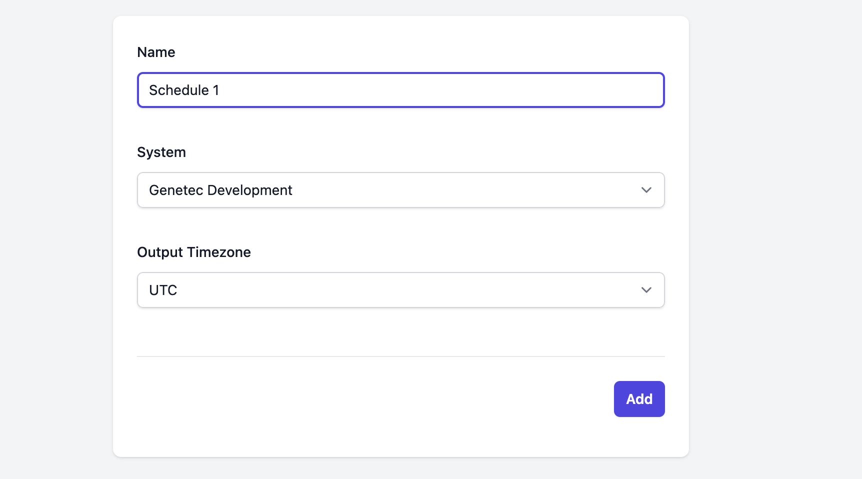 Screenshot of the add schedule screen